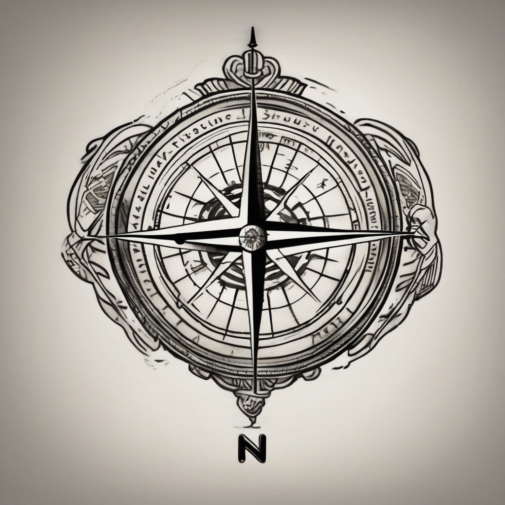 Compass on the back of the palm in the shape of Nigeria with longitude written on the top and latitude written on the bottom. Draw lines from a treasure map connecting from the arm to the tattoo floral sleeve tattoo, design de tatouage Croquis généré par IA